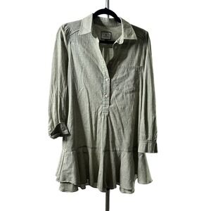 Tuckernuck Olive Green Cotton Ruffle Hem Shirt Dress Long Sleeve Y22541T Small